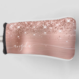 Glittery Rose Gold Metallic Girly Glam Signature Golf Head Cover