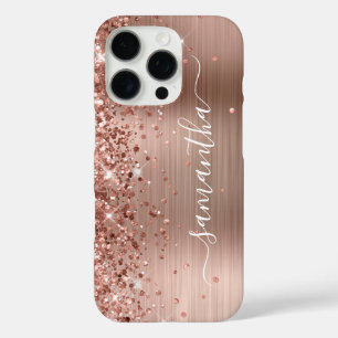 Glittery Rose Gold Metallic Girly Signature iPhone 16 Pro Case