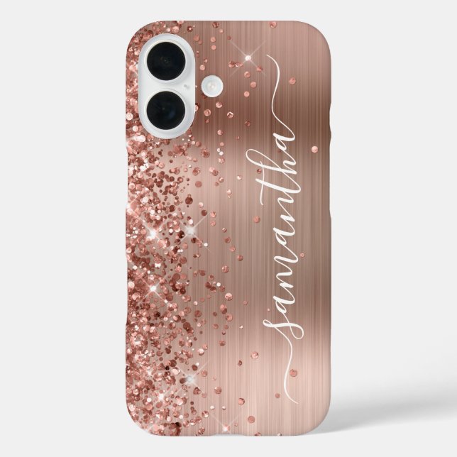 Glittery Rose Gold Metallic Girly Signature Case-Mate iPhone Case (Back)