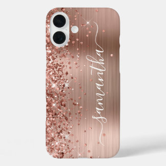 Glittery Rose Gold Metallic Girly Signature iPhone 16 Plus Case