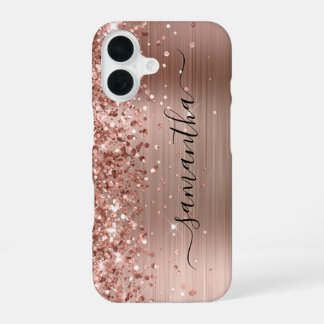 Glittery Rose Gold Metallic Girly Signature iPhone 16 Case