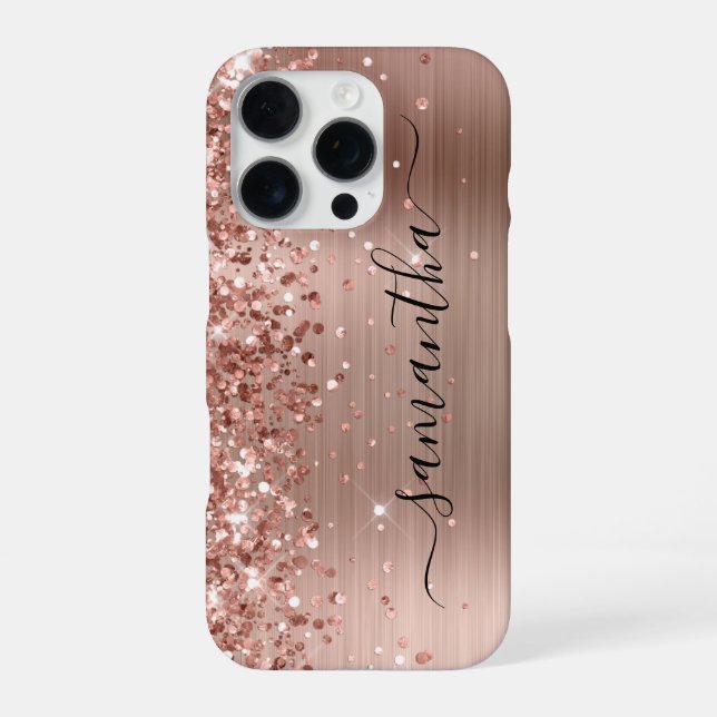 Glittery Rose Gold Metallic Girly Signature iPhone Case (Back)