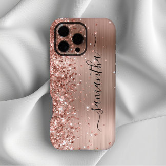 Glittery Rose Gold Metallic Girly Signature iPhone 16 Pro Max Case