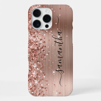 Glittery Rose Gold Metallic Girly Signature iPhone 16 Pro Max Case