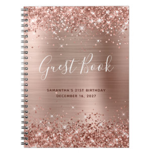 Glittery Rose Gold Modern 21st Birthday Guestbook Notebook