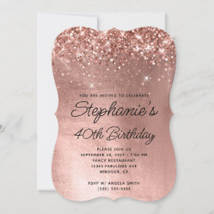 Glittery Rose Gold Monogram 40th Birthday Invitation