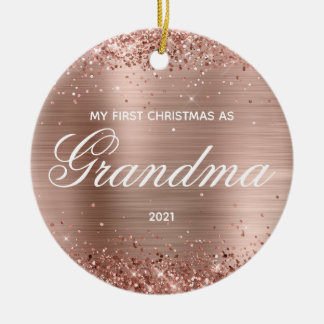 Glittery Rose Gold My First Christmas as Grandma Ceramic Tree Decoration
