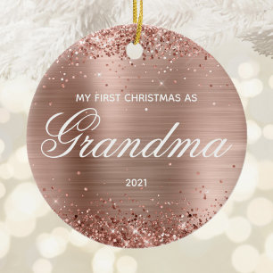 Glittery Rose Gold My First Christmas as Grandma Ceramic Tree Decoration