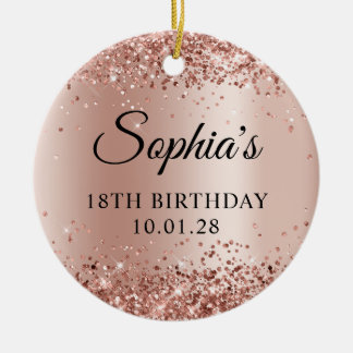 Glittery Rose Gold Ombre 18th Birthday Photo Ceramic Tree Decoration