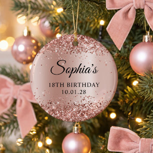 Glittery Rose Gold Ombre 18th Birthday Photo Ceramic Tree Decoration