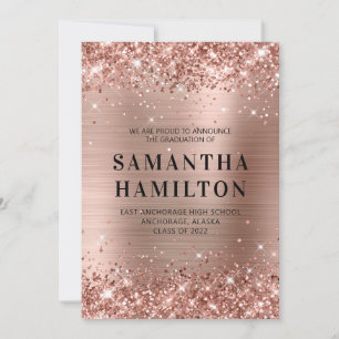 Glittery Rose Gold Ombre Foil Graduation Announcement