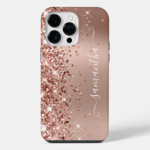Glittery Rose Gold Ombre Modern Girly Signature iPhone 14 Pro Max Case