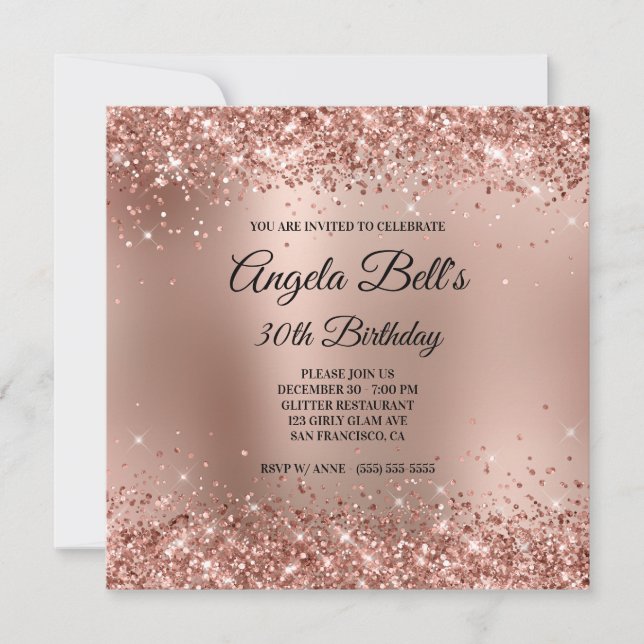 Glittery Rose Gold Ombre Monogram 30th Birthday Invitation (Front)