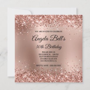 Glittery Rose Gold Ombre Monogram 30th Birthday Invitation