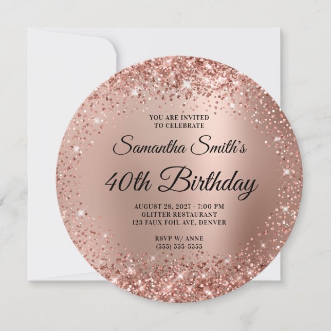 Glittery Rose Gold Ombre Monogram 40th Birthday Invitation (Front)