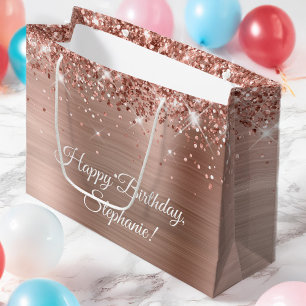 Glittery Rose Gold Personalised Happy Birthday Large Gift Bag
