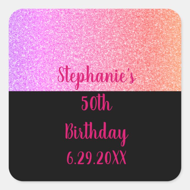 Glittery Rose Gold Pink Black Happy Birthday 2023 Square Sticker (Front)