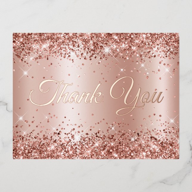 Glittery Rose Gold Shimmer 21st Birthday Thank You Foil Invitation Postcard (Front)