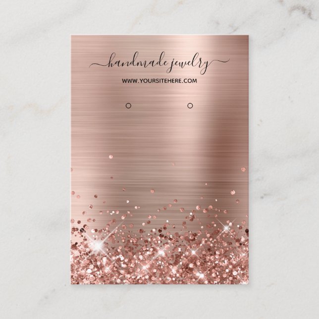 Glittery Rose Gold Signature Earring Display Business Card (Front)