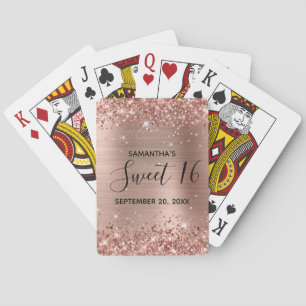 Glittery Rose Gold Sweet 16 Birthday Favour Playing Cards