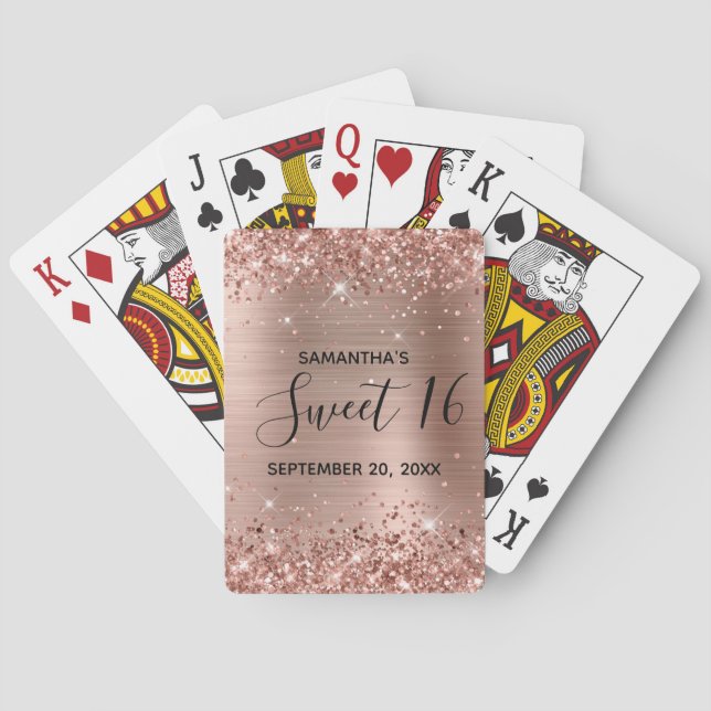 Glittery Rose Gold Sweet 16 Birthday Favour Playing Cards (Back)