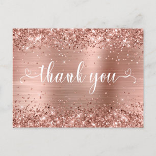Glittery Rose Gold Sweet 16 Hearts Thank You Postcard