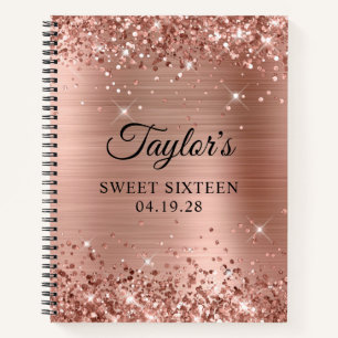 Glittery Rose Gold Sweet Sixteen Guest Notebook