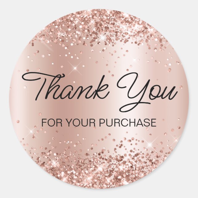 Glittery Rose Gold Thank You for Your Purchase Classic Round Sticker (Front)