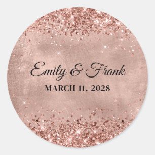 Glittery Rose Gold Wedding Classic Round Sticker