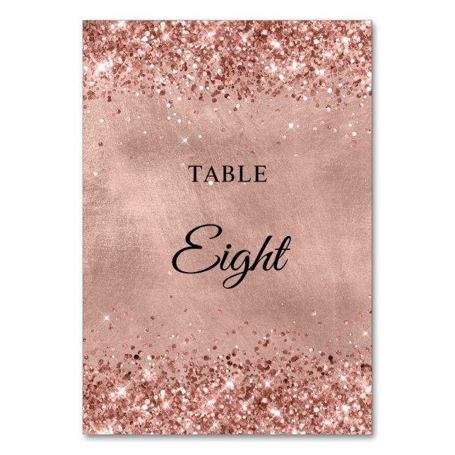 Glittery Rose Gold Wedding Table Number (Front)