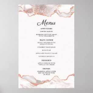 Glittery Rose Gold White Agate 2 Border Menu A4 Poster