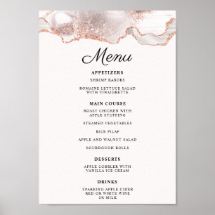 Glittery Rose Gold White Agate Menu A4 Poster