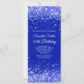 Glittery Royal Blue 50th Birthday Invitation