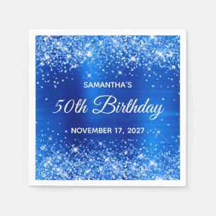 Glittery Royal Blue Foil 50th Birthday Napkin