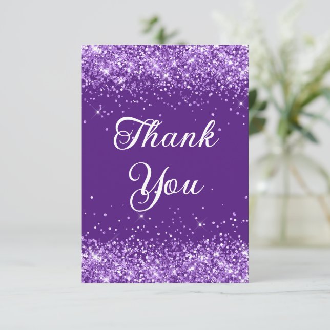 Glittery Royal Purple 40th Birthday Thank You Card (Standing Front)