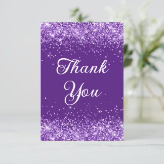 Glittery Royal Purple 40th Birthday Thank You Card