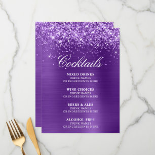 Glittery Royal Purple Foil Cocktails Bar Menu