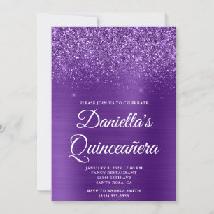 Glittery Royal Purple Foil Photo Quinceañera Invitation