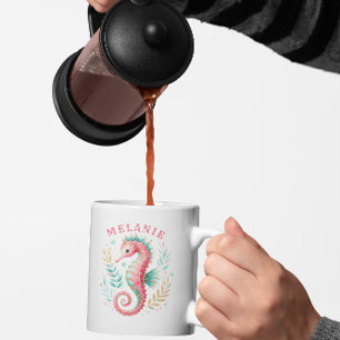 Glittery Seahorse Watercolors Monogram Coffee Mug