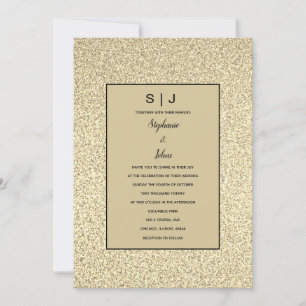 Glittery Sepia Gold Golden Black Elegant Wedding Invitation
