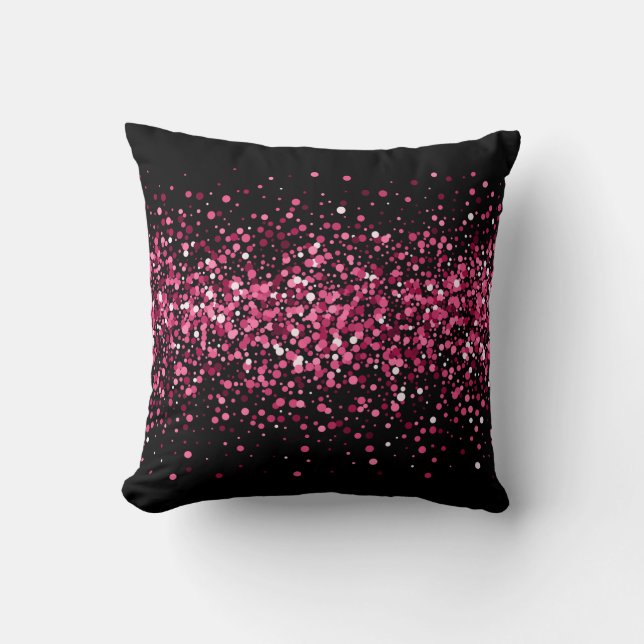 Glittery shiny chic stylish black pink sparkles cushion (Front)