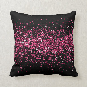 Glittery shiny chic stylish black pink sparkles cushion