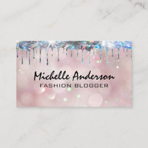 Glittery Shiny Drip   Bokeh Light Pink Background Business Card