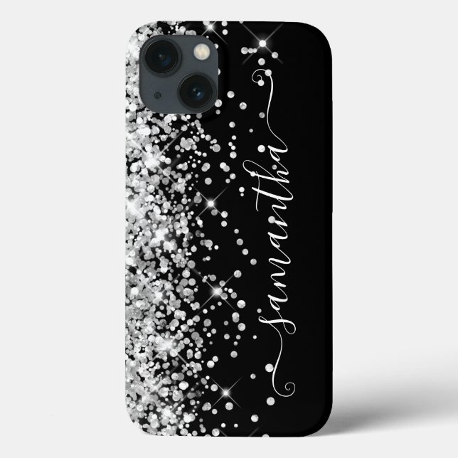Glittery Silver and Black Girly Signature Case-Mate iPhone Case (Back)