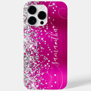 Glittery Silver and Hot Pink Glam Curly Signature Case-Mate iPhone 14 Pro Max Case