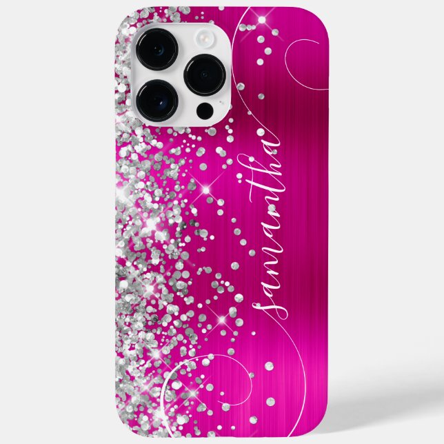 Glittery Silver and Hot Pink Glam Curly Signature Case-Mate iPhone Case (Back)