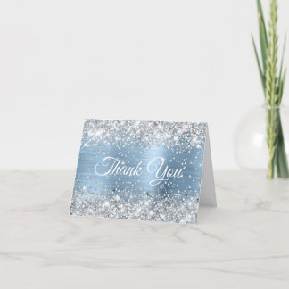 Glittery Silver and Light Blue Foil 40th Birthday Thank You Card