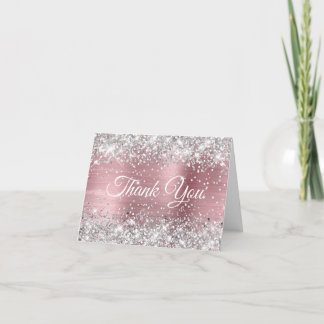 Glittery Silver and Light Pink Foil 40th Birthday Thank You Card
