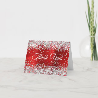 Glittery Silver and Red Foil 40th Birthday Thank You Card