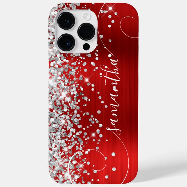 Glittery Silver and Red Glam Curly Signature Case-Mate iPhone Case (Back)